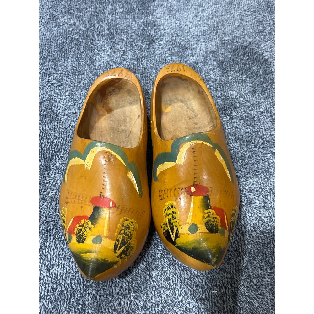 Vintage 1973 Hand Painted Dutch Wooden Clogs Windmill Michael Klompen Shoes